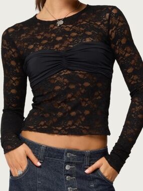 Rosette Bandeau Sheer Lace Top